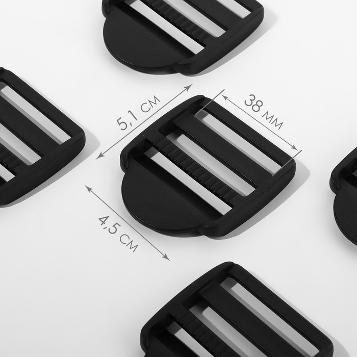 Пряжка регулирующая, трёхщелевая, вн. ширина=38 мм, s=3.5 мм, 10 шт., чёрная - Фото 1