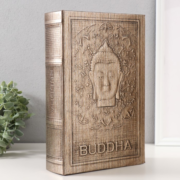 Сейф-книга дерево кожзам "Голова будды" тиснение, под металл 30х20х6,8 см - Фото 1