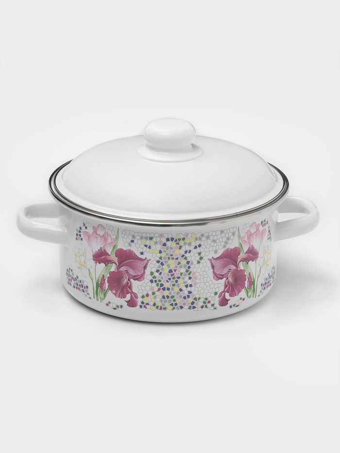 Кастрюля эмалированная «Мозаика», 3 л, d=20 см, индукция, белая - Фото 1