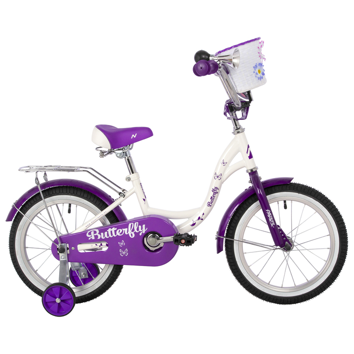 Велосипед 16&quot; Novatrack BUTTERFLY, цвет белый/фиолетовый