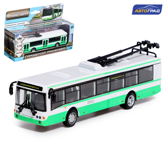 

Троллейбус металлический, 1:72, инерционный, цвет зелёный