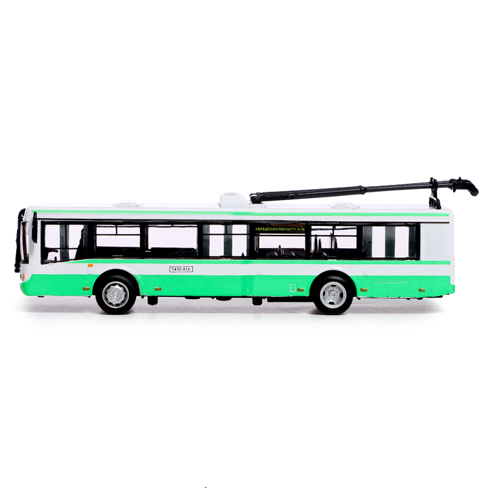 Троллейбус металлический, 1:72, инерционный, цвет зелёный - фото 1903676328