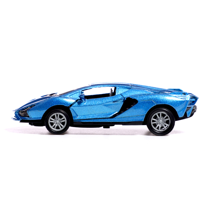 Машина металлическая «Спорт», инерция, 1:32, открываются двери, световые и звуковые эффекты, цвет синий