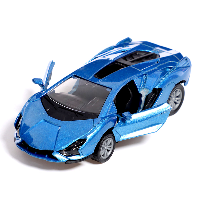 Машина металлическая «Спорт», инерция, 1:32, открываются двери, световые и звуковые эффекты, цвет синий