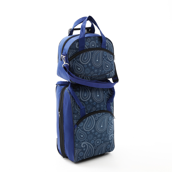 Чемодан на молнии, дорожная сумка, набор 2 в 1, цвет синий - Фото 1