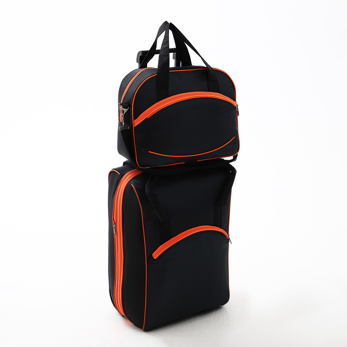 Чемодан на молнии, дорожная сумка, набор 2 в 1, цвет чёрный/оранжевый - Фото 1