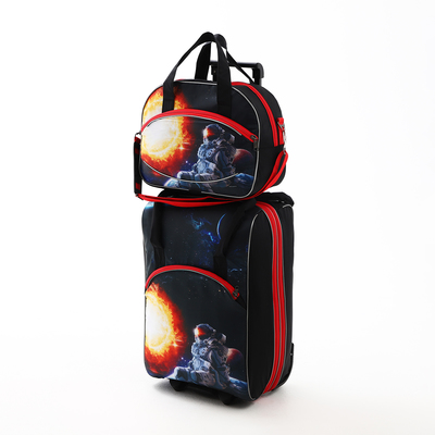 Чемодан на молнии, дорожная сумка, набор 2 в 1, цвет чёрный/красный