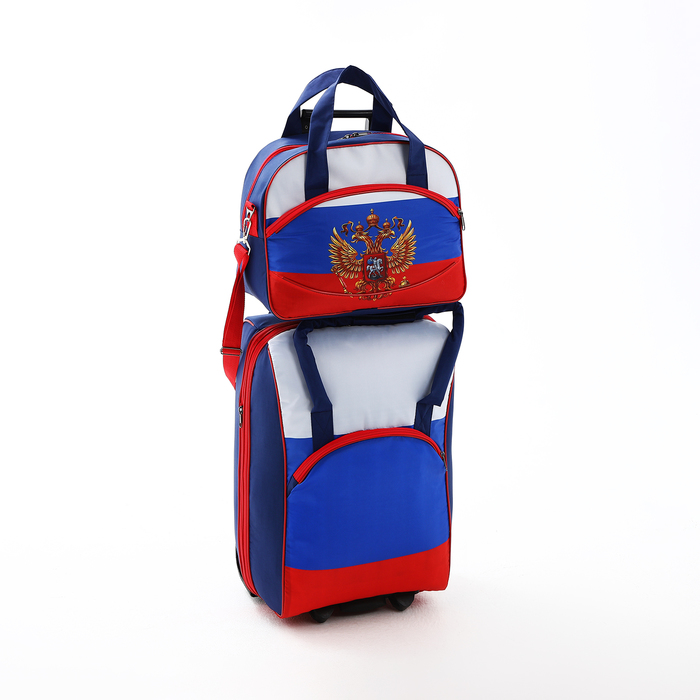 Чемодан на молнии, дорожная сумка, набор 2 в 1, цвет синий/триколор - Фото 1