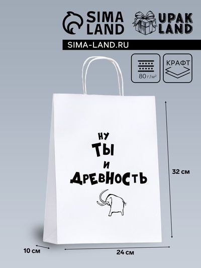 Пакет подарочный крафт с приколами «Ну ты и древность», 28×24×14 см, 1 шт.