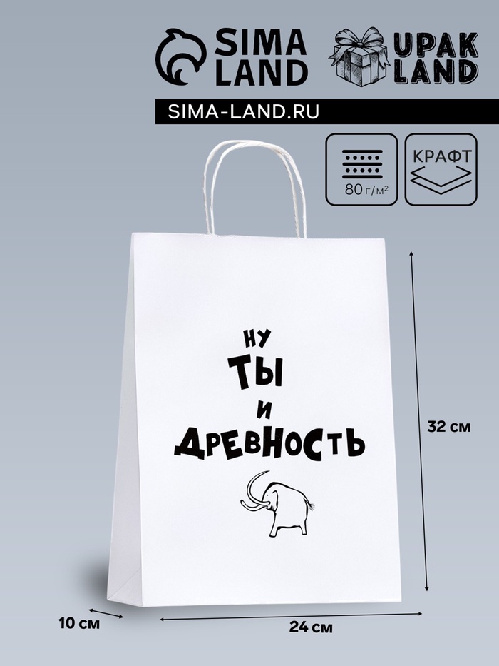 Пакет подарочный крафт с приколами «Ну ты и древность», 28×24×14 см, 1 шт. - Фото 1