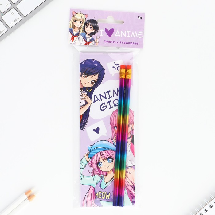 Набор 2 карандаша и блокнот «Anime girl» - фото 1900739281