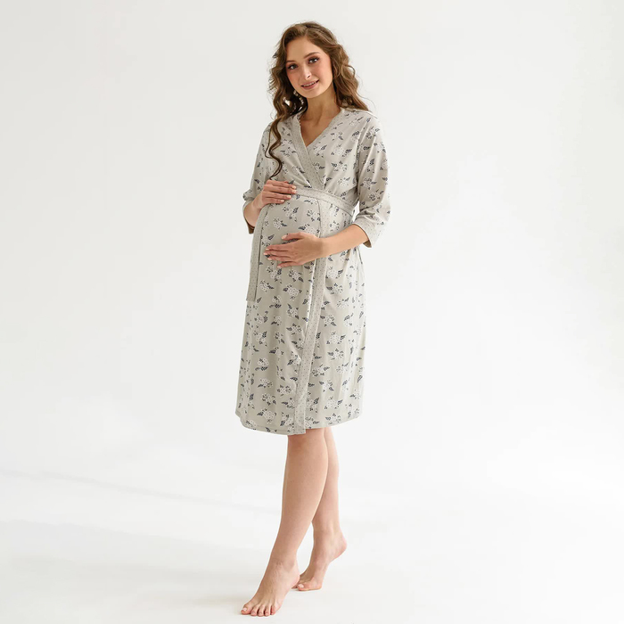 Комплект женский для беременных (сорочка/халат), цвет серый, размер 48