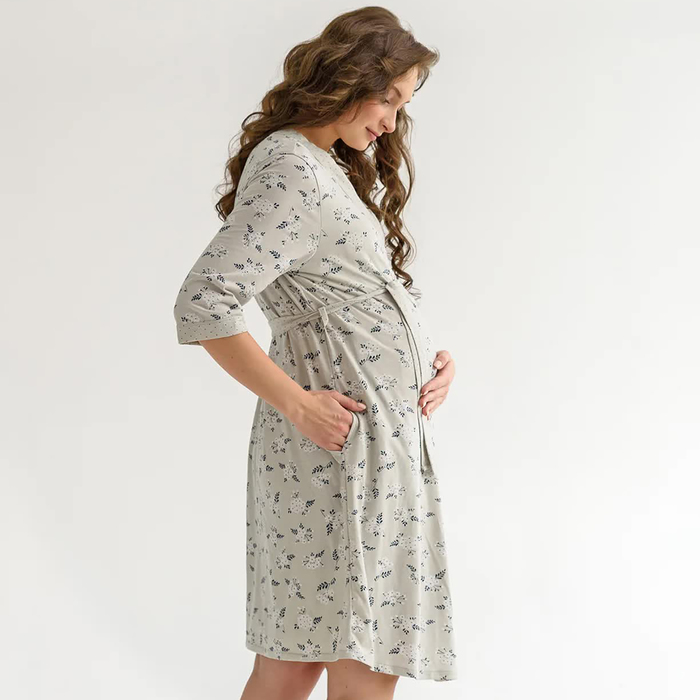 Комплект женский для беременных (сорочка/халат), цвет серый, размер 48