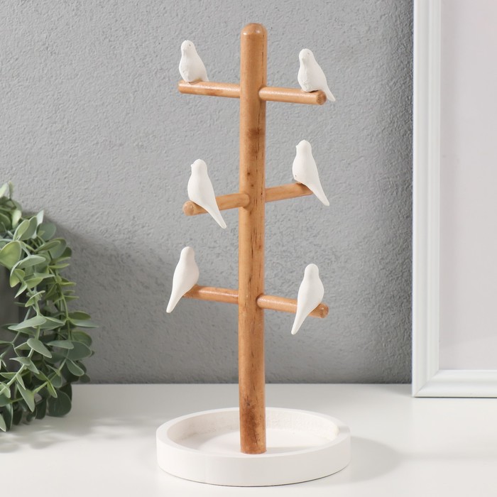 Сувенир дерево подставка для украшений "Птички на дереве" белый 13х13х29,5 см