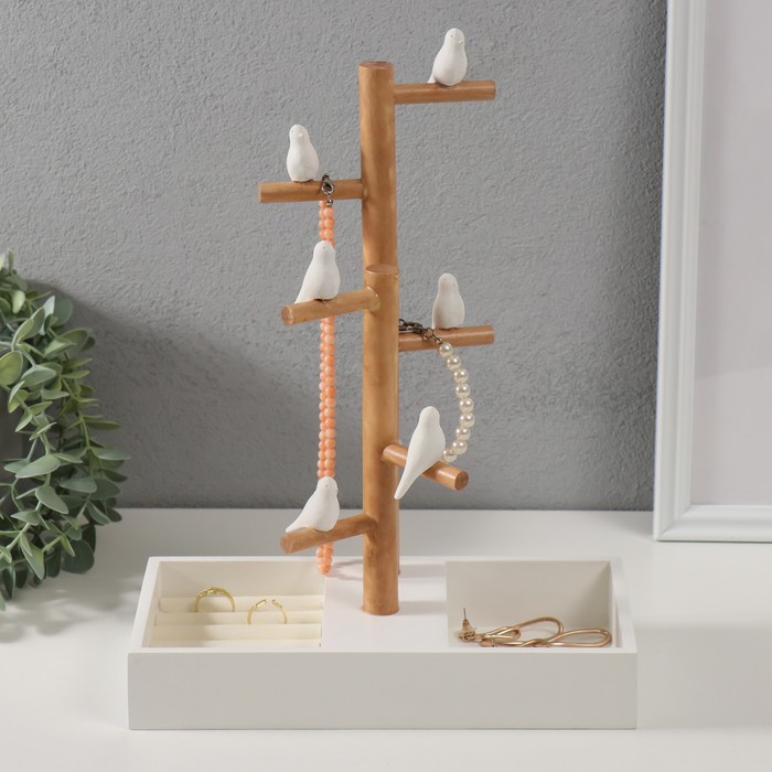 Сувенир дерево подставка для украшений "Птички на дереве" белый 24х12х32 см