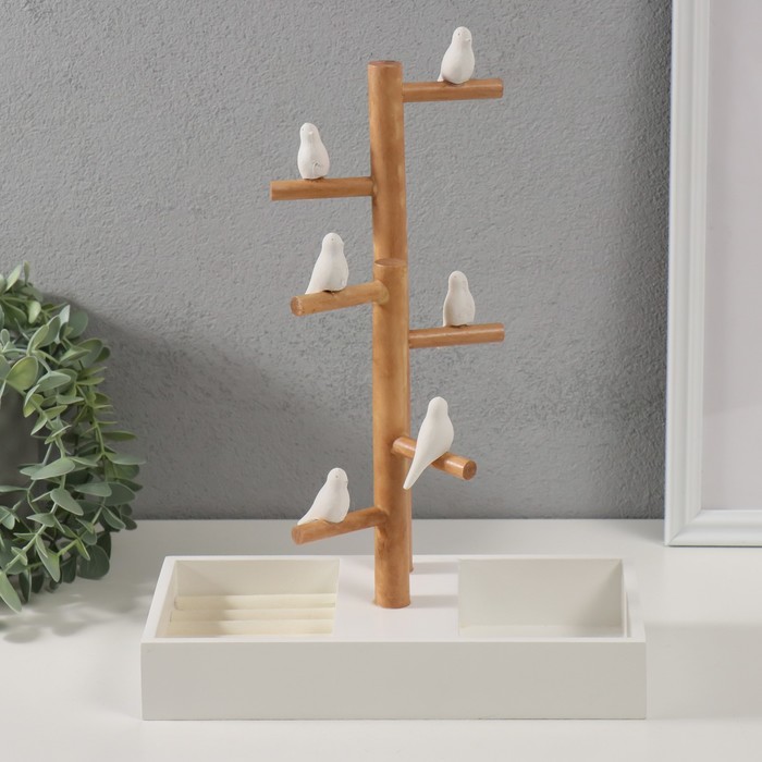 Сувенир дерево подставка для украшений "Птички на дереве" белый 24х12х32 см