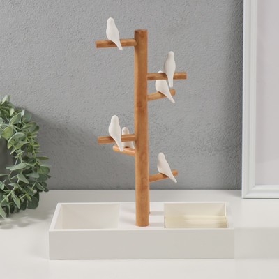 Подставка для украшений «Птички на дереве», белый, 24×12×32 см