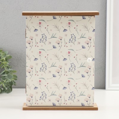 Ключница настенная «Цветы полевые», дерево, 6 крючков, 20×6.4×26 см