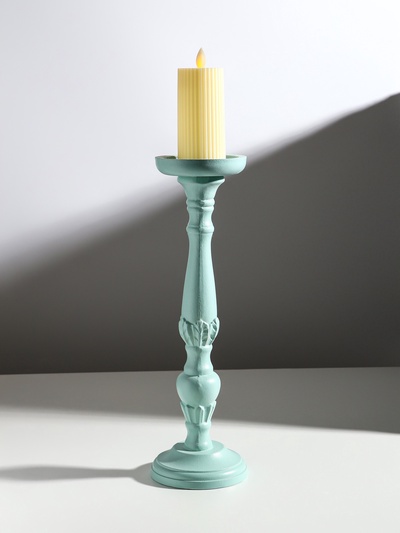 Деревянный подсвечник на 1 свечу «Колонна цветочная», зелёно-серый, 10×10×37 см