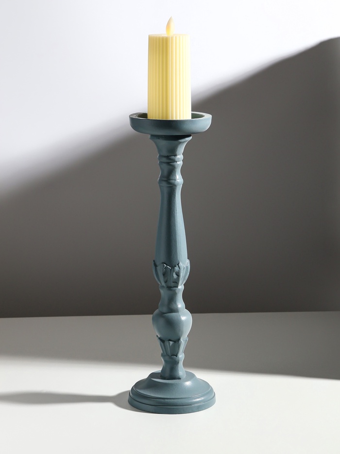 Деревянный подсвечник на 1 свечу «Колонна цветочная», серо-сиреневый, 10×10×37 см - Фото 1