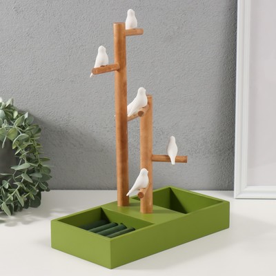 Подставка для украшений «Птички на дереве», зелёный, 24×12×32 см