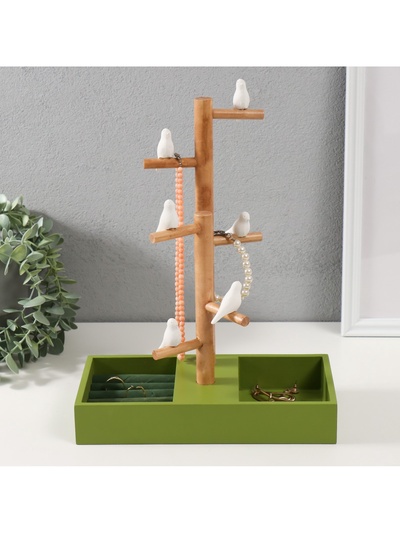 Подставка для украшений «Птички на дереве», зелёный, 24×12×32 см