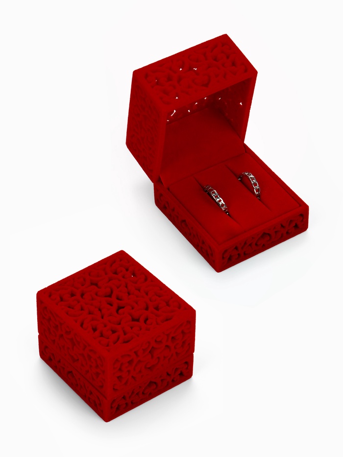 Футляр под парные кольца, серьги, запонки «Кружево», бархатный, 5.5×6.5 см, красный - Фото 1