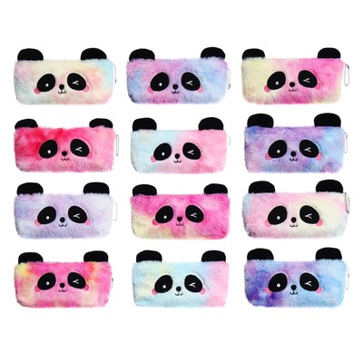 Пенал школьный меховой на молнии Calligrata «Панда», пушистый, с ушками, МИКС