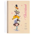 Скетчбук А5, 64 листа на гребне "Девочка с котами", твёрдая обложка, глянцевая ламинация, блок 100 г/м2 - фото 3289934