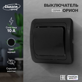 Выключатель Luazon Lighting "Орион", 10 А, 1 клавиша, скрытый, черный