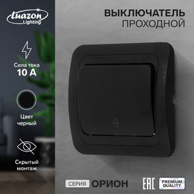 Выключатель проходной Luazon Lighting "Орион", 10 А, 1 клавиша, скрытый, черный