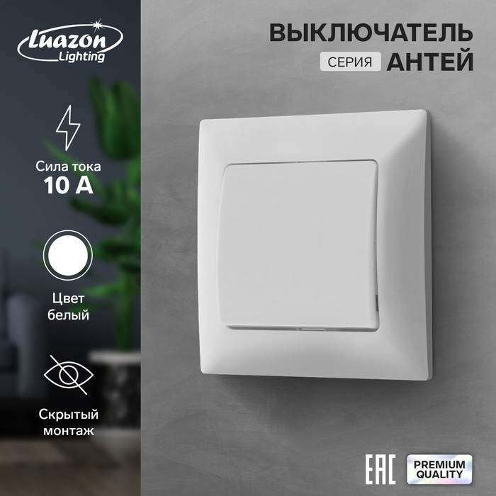 

Выключатель Luazon Lighting "Антей", 10 А, 1 клавиша, скрытый, белый