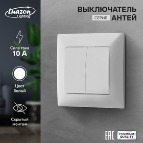 Выключатель Luazon Lighting "Антей", 10 А, 2 клавиши, скрытый, белый 9925745