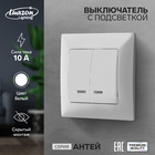 Выключатель Luazon Lighting «Антей», 10 А, 2 клавиши, скрытый монтаж, с подсветкой, белый - Фото 1