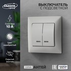 Выключатель Luazon Lighting «Антей», 10 А, 2 клавиши, скрытый монтаж, с подсветкой, серебристый - Фото 1
