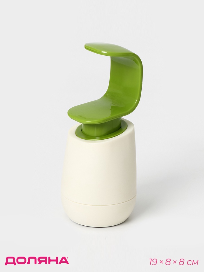 Дозатор для мыла Доляна, 350 мл, 19×8×8 см, белый/зелёный - Фото 1