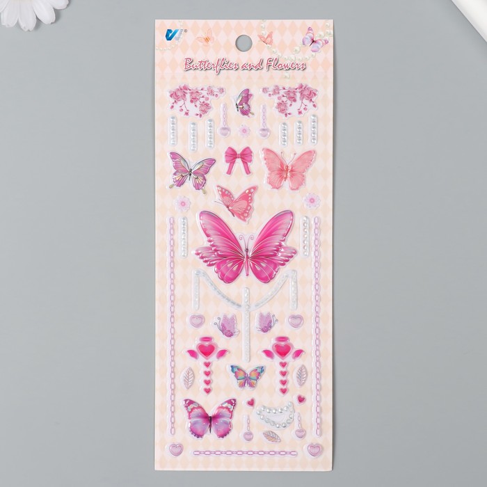 Наклейка пластик "Бабочки и бусы" МИКС 26,4х10,4 см