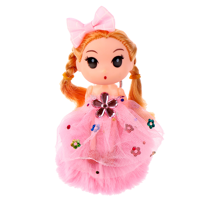 Кукла-брелок «Девочка» на розовом помпоне, 14 см - фото 1909512982