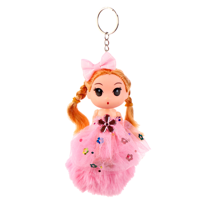 Кукла-брелок «Девочка» на розовом помпоне, 14 см - фото 1909512985
