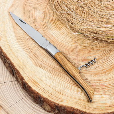 Нож складной "Плющ" 21см, клинок 95мм/3мм, со штопором, рукоять дерево