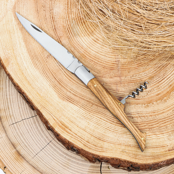 Нож складной "Плющ" 21см, клинок 95мм/3мм, со штопором, рукоять дерево - фото 1919906346