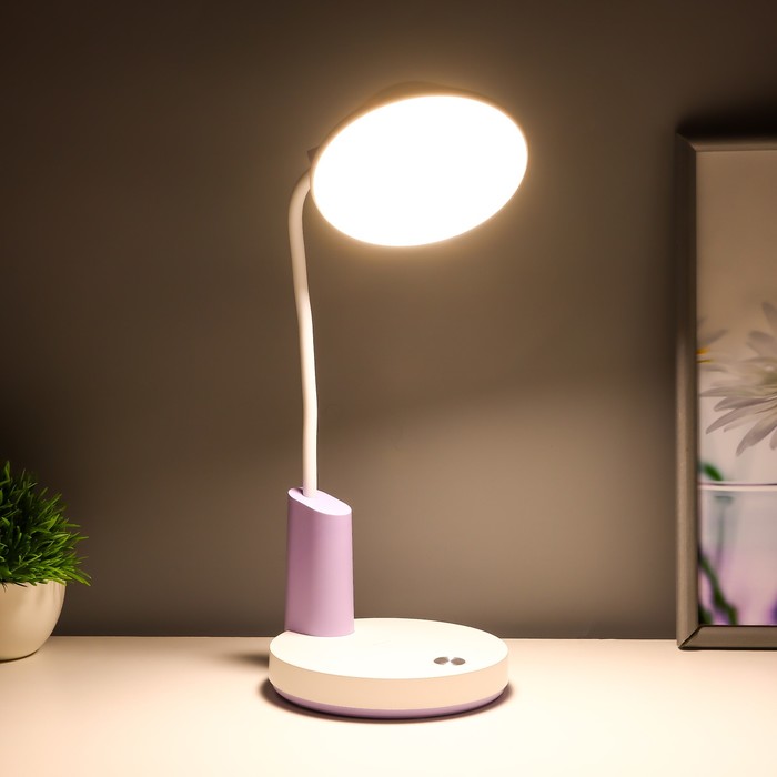Настольная лампа "Гард" LED, от USB/АКБ 7 Вт сенсор 3000-6000 К белый-фиолетовый 13х12х37 см RISALUX - фото 1908047500