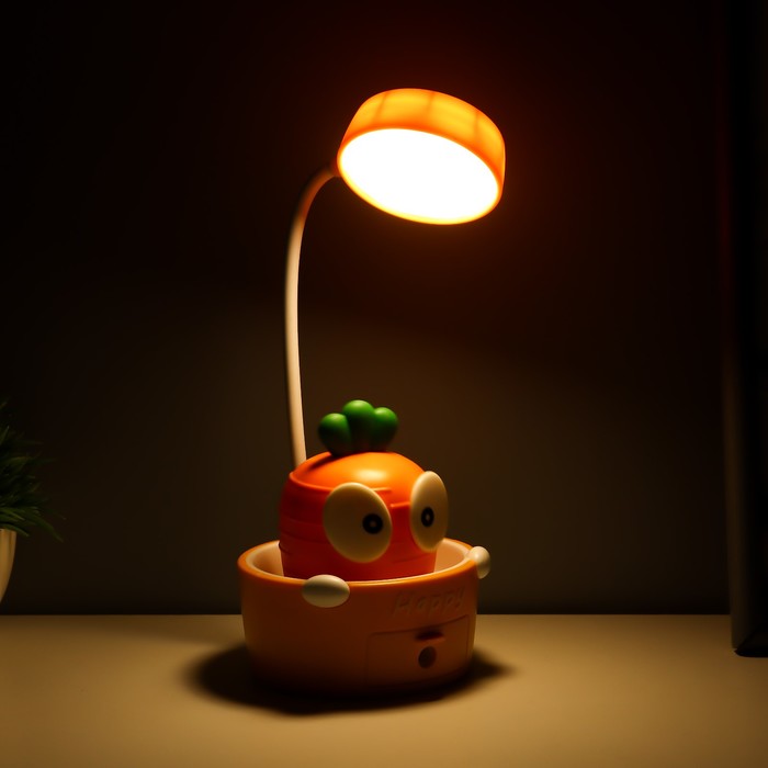 Светильник сенсорный с точилкой "Морковка" LED, от USB/АКБ 6 Вт оранжевый-желтый 8х6х25 см RISALUX
