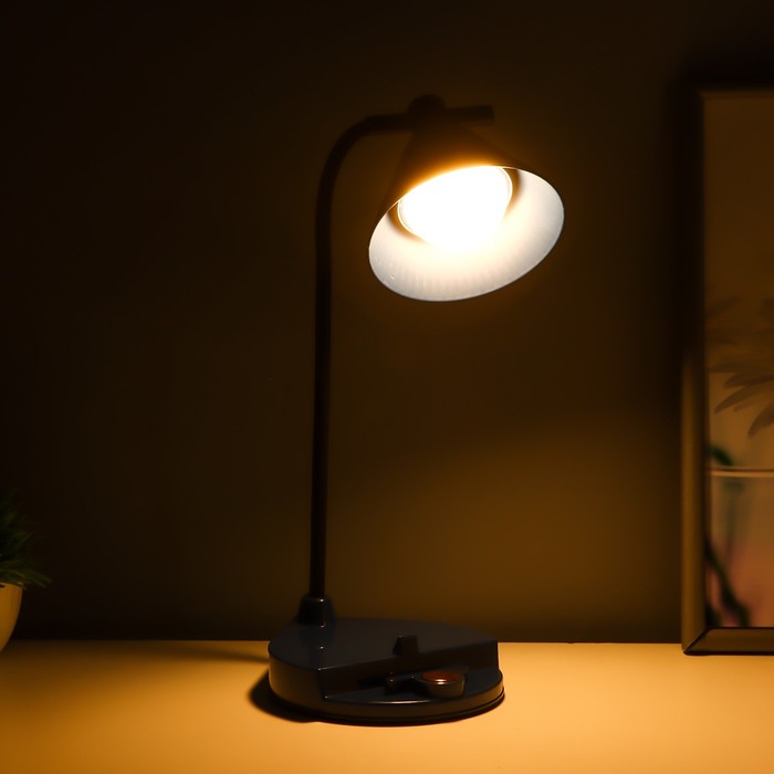 Настольная лампа "Парасоль" LED, от USB/АКБ 6 Вт сенсор 3000-6000 синий 14х10х37 см RISALUX  1006342 - фото 1908047555
