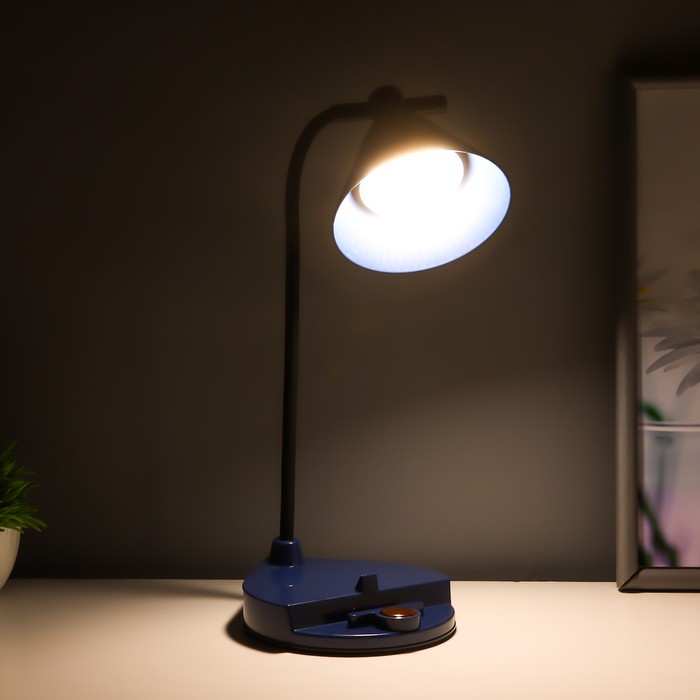 Настольная лампа "Парасоль" LED, от USB/АКБ 6 Вт сенсор 3000-6000 синий 14х10х37 см RISALUX  1006342 - фото 1908047556