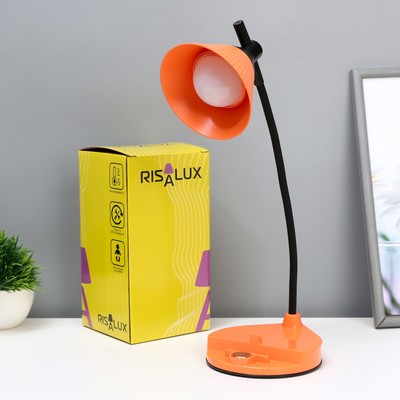 Настольная лампа «Парасоль» LED, от USB/АКБ 6 Вт сенсор 3000-6000 оранжевый 14×10×37 см RISALUX 100