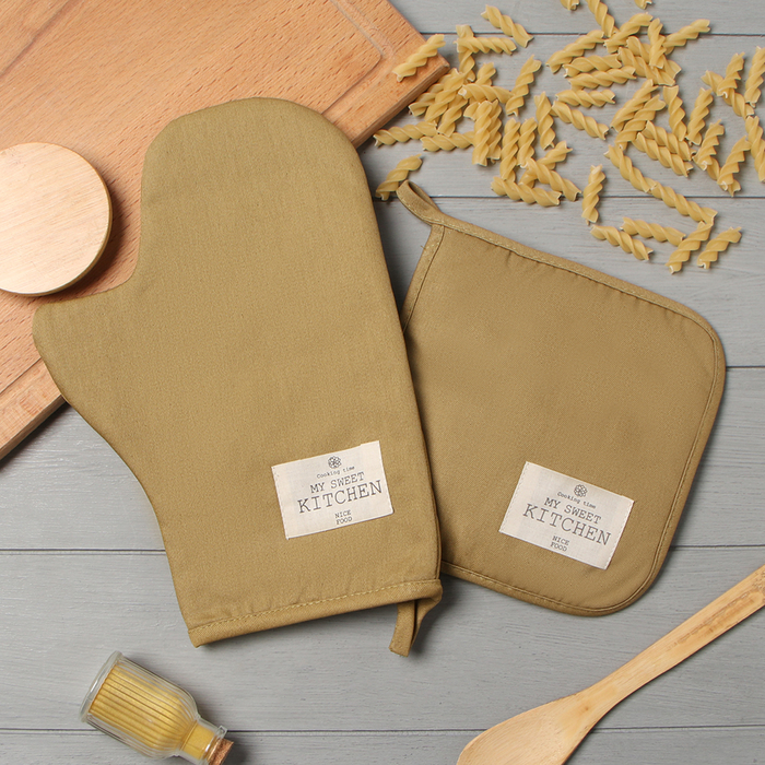 Кухонный набор «Этель» Kitchen:, варежка-прихватка 20×28 см, прихватка19×19 см, 100% хлопок - Фото 1