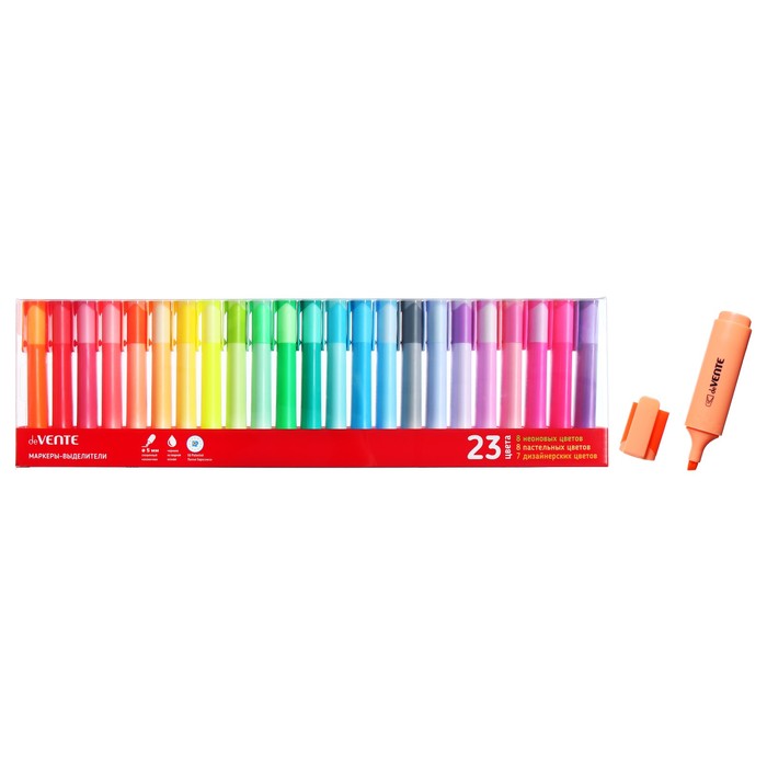 Набор маркеров текстовыделителей 23 цвета, 5.0 мм, deVENTE неон+пастель+классик