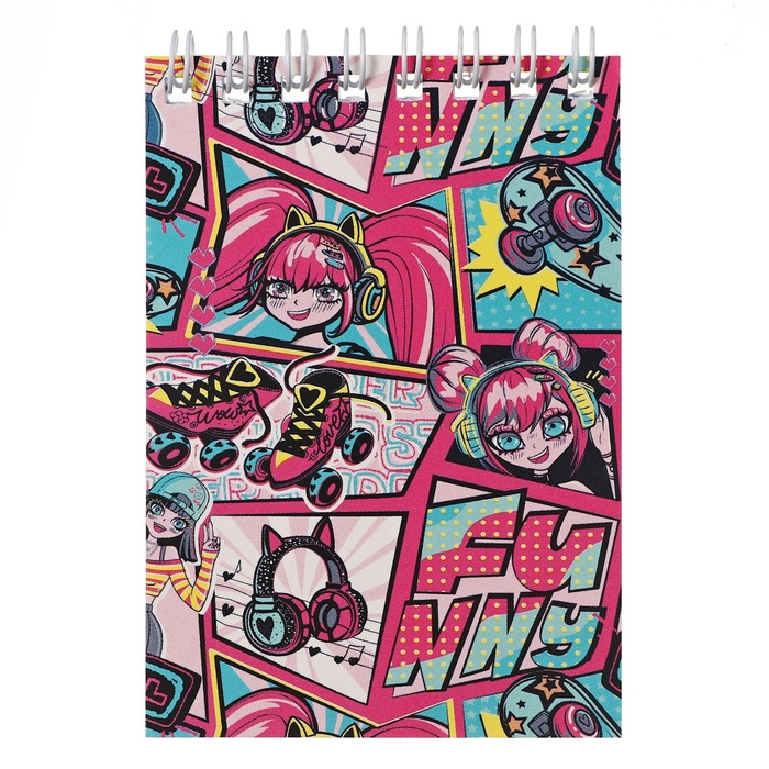Блокнот А7, 40 листов в клетку на гребне "Микс для девочек", обложка мелованный картон, МИКС