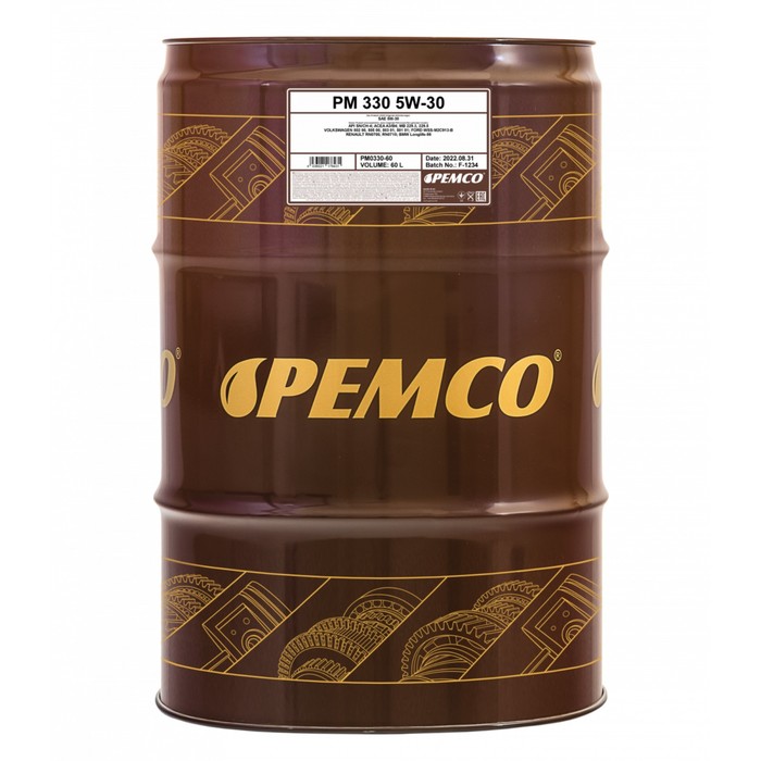 Масло моторное PEMCO 330 SAE 5W-30, синтетическое, 60 л - Фото 1